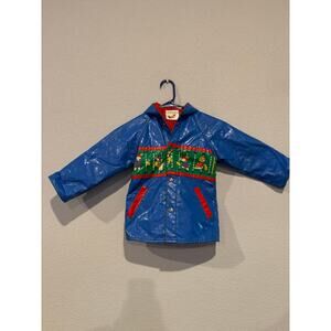 Vintage Kids Blue Rain‎ Jacket with Farm Print
